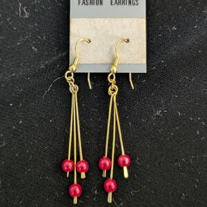 Vintage Gold and Red Dangle Earrings